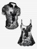 Cat Wing Rose Flower Skull Cloud Sky Print Tankini Top(Adjustable Shoulder Strap) -  