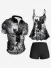 Cat Wing Rose Flower Skull Cloud Sky Print Tankini Top(Adjustable Shoulder Strap) -  