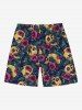 Short de plage grande taille pour homme, imprimé tête de mort, feuilles tropicales, hibiscus, fleurs, hawaïen, cordon de serrage, poches - Bleu M