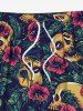 Plus Size Skull Tropical Leaf Hibiscus Flower Print Hawaii Drawstring Pocket Beach Shorts For Men -  