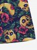 Plus Size Skull Tropical Leaf Hibiscus Flower Print Hawaii Drawstring Pocket Beach Shorts For Men -  