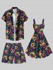 Plus Size Skull Tropical Leaf Hibiscus Flower Print Hawaii Drawstring Pocket Beach Shorts For Men -  