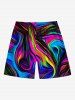 Plus Size Colorful Ocean Currents Print Hawaii Beach Shorts For Men -  