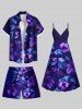 Plus Size Hibiscus Flowers Leaf Print Hawaii Beach Shorts For Men -  
