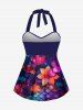 Ombre Mermaid Scale Flower Print Hawaii Twist Halter Backless Boyleg Tankini Swimsuit -  