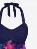 Ombre Mermaid Scale Flower Print Hawaii Twist Halter Backless Boyleg Tankini Swimsuit -  