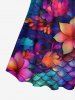 Maillot de bain tankini hawaïen à imprimé floral et écailles de sirène ombré, dos nu et torsadé - Bleu profond 3X