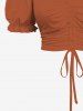 Plus Size Cold Shoulder Puff Sleeve Solid Cinched Top -  