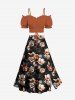 Plus Size Ombre Flower Branch Print Hawaii Split A Line Skirt -  