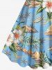 Plus Size Coconut Tree Seascape Tropical Leaf Hibiscus Flower Print Hawaii A Line Tank Dress -  