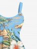 Plus Size Coconut Tree Seascape Tropical Leaf Hibiscus Flower Print Hawaii A Line Tank Dress -  