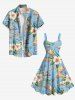 Plus Size Coconut Tree Seascape Tropical Leaf Hibiscus Flower Print Hawaii A Line Tank Dress -  