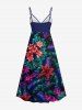 Robe camisole trapèze à imprimé feuilles tropicales et fleurs d'hibiscus, grande taille, style hawaïen - Bleu profond XXS