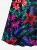 Plus Size Ombre Tropical Leaf Hibiscus Flower Print Hawaii Surplice A Line Cami Dress -  