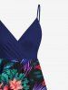 Plus Size Ombre Tropical Leaf Hibiscus Flower Print Hawaii Surplice A Line Cami Dress -  