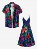 Plus Size Ombre Tropical Leaf Hibiscus Flower Print Hawaii Surplice A Line Cami Dress -  