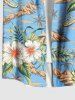 Plus Size Coconut Tree Seascape Tropical Leaf Hibiscus Flower Print Hawaii Button Pocket Shirt For Men -  