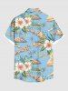 Plus Size Coconut Tree Seascape Tropical Leaf Hibiscus Flower Print Hawaii Button Pocket Shirt For Men -  