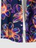 Plus Size Colorful Ombre Flower Print Hawaii Button Pocket Shirt For Men -  
