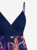 Plus Size Colorful Ombre Flower Print Hawaii Surplice A Line Cami Dress -  