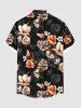 Plus Size Ombre Flower Branch Print Hawaii Button Pocket Shirt For Men -  