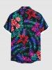Plus Size Ombre Tropical Leaf Hibiscus Flower Print Hawaii Button Pocket Shirt For Men -  