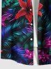 Plus Size Ombre Tropical Leaf Hibiscus Flower Print Hawaii Button Pocket Shirt For Men -  
