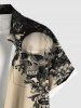 Chemise hawaïenne grande taille à imprimé tête de mort et fleurs, avec poches et boutons, pour homme - café lumière 2XL