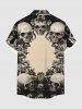 Chemise hawaïenne grande taille à imprimé tête de mort et fleurs, avec poches et boutons, pour homme - café lumière 2XL