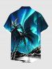 Plus Size Coconut Tree Sea Mountain Aurora Galaxy Print Buttons Pocket Hawaii Shirt For Men -  