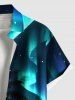 Plus Size Coconut Tree Sea Mountain Aurora Galaxy Print Buttons Pocket Hawaii Shirt For Men -  