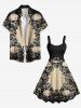 Plus Size Skulls Flowers Print Hawaii Tank Dress -  