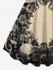 Plus Size Skulls Flowers Print Hawaii Tank Dress -  