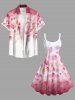 Robe débardeur hawaïenne grande taille à imprimé feuilles ombré et blocs de couleurs - Rose clair 4X