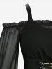 Robe débardeur asymétrique à imprimé tournesols et têtes de mort, lacets, volants, épaules dénudées et manches évasées transparentes - Noir XL
