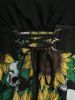 Sunflowers Skulls Print Lace Up Ruffles Cold Shoulder Sheer Flare Sleeves Asymmetrical Tank Dress -  