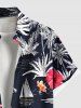 Chemise hawaïenne grande taille à imprimé cocotier, hibiscus, fleur, voilier, boutonnée et poche pour homme - Noir 6XL