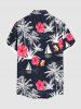 Chemise hawaïenne grande taille à imprimé cocotier, hibiscus, fleur, voilier, boutonnée et poche pour homme - Noir 6XL