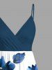 Plus Size Watercolor Flowers Print Surplice Hawaii Cami Dress -  