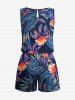 Combinaison hawaïenne cintrée grande taille à imprimé fleurs, pois et feuilles - Bleu 6X