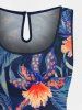 Combinaison hawaïenne cintrée grande taille à imprimé fleurs, pois et feuilles - Bleu 6X