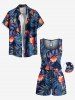 Combinaison hawaïenne cintrée grande taille à imprimé fleurs, pois et feuilles - Bleu 6X