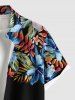 Plus Size Hibiscus Flowers Leaf Tropical Print Buttons Pocket Hawaii Shirt For Men -  