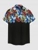 Plus Size Hibiscus Flowers Leaf Tropical Print Buttons Pocket Hawaii Shirt For Men -  
