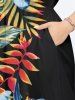 Plus Size Hibiscus Flowers Leaf Tropical Print Split Hawaii Midi Dress -  