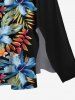 Robe mi-longue hawaïenne fendue à imprimé tropical et fleurs d'hibiscus, grande taille - Noir 2X