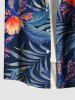 Chemise hawaïenne grande taille à imprimé fleurs, pois, feuilles, boutons, poches pour homme - Noir 4XL