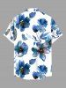 Plus Size Watercolor Flowers Print Buttons Pocket Hawaii Shirt For Men -  
