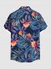 Chemise hawaïenne grande taille à imprimé fleurs, pois, feuilles, boutons, poches pour homme - Noir 4XL