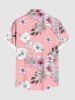 Plus Size Hibiscus Flower Tropical Leaf Print Buttons Pocket Hawaii Shirt For Men -  